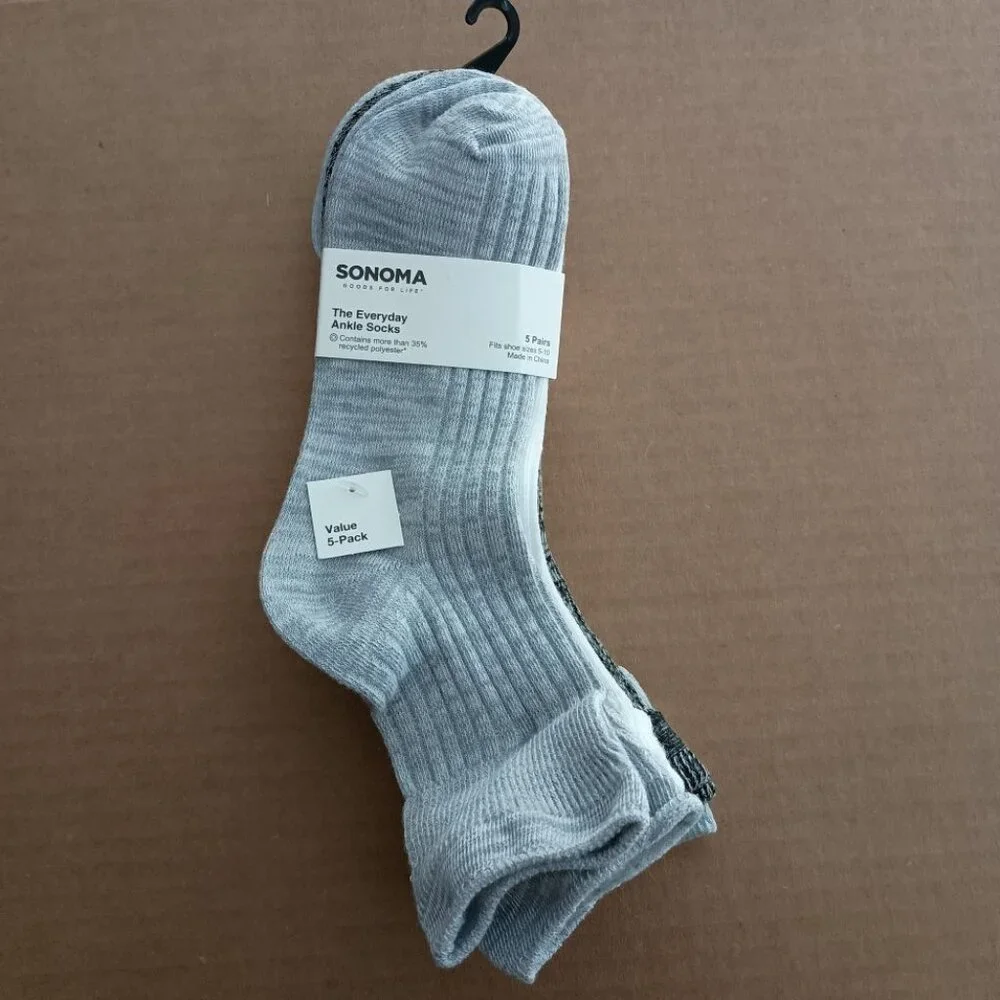 NWT 5 pairs Sonoma womens ribbed ankle socks shoe size 5-10